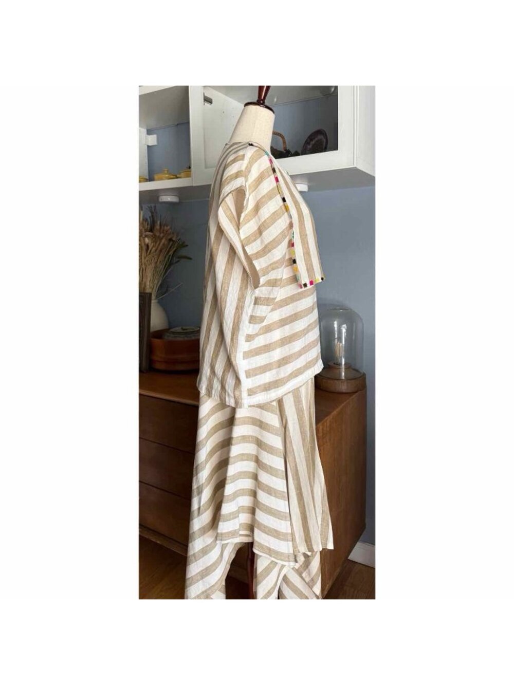 Carla Fernandez Striped Linen Embroidered Top & Skirt Set Sz M - Picture 6 of 10